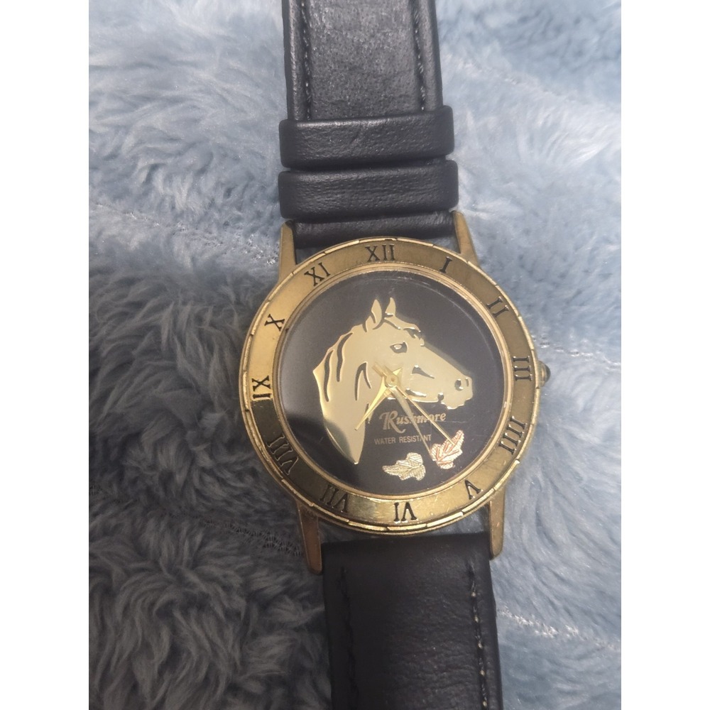 Vintage Rushmore Horse Watch Gold Tone Roman Numeral Japan Movement Women's